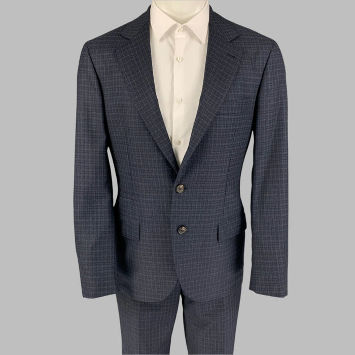 BRUNELLO CUCINELLI Size 38 Navy Mouline Check Lana Wool Suit