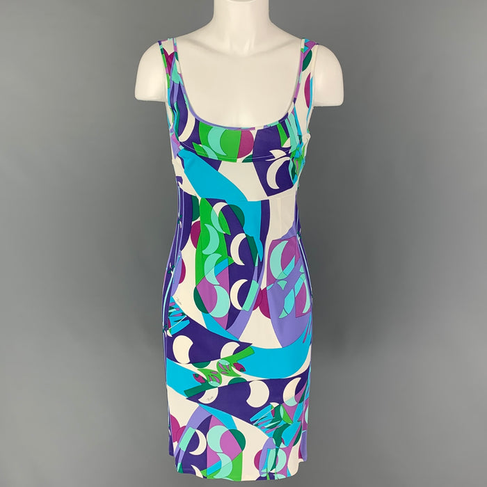 EMILIO PUCCI Size S Turquoise Multi-Color Viscose Abstract Tank Dress