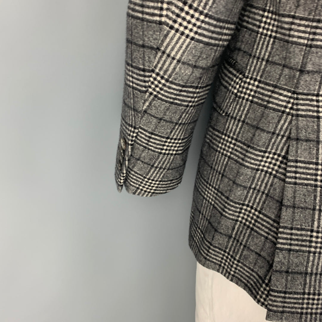 ISAIA Taille 42 Manteau de sport à simple boutonnage en laine à carreaux noir et blanc