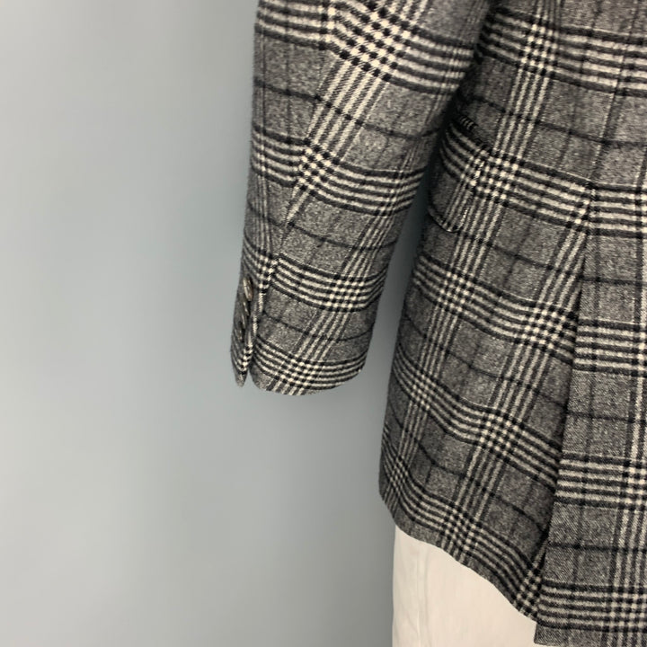 ISAIA Taille 42 Manteau de sport à simple boutonnage en laine à carreaux noir et blanc
