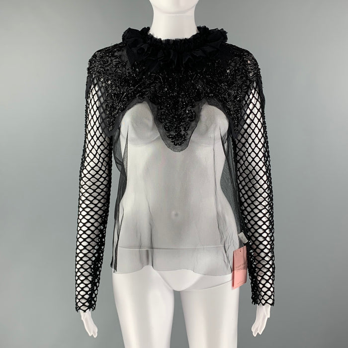 DRIES VAN NOTEN Size S Black Polyamide Polyester Mesh Long Sleeve Blouse