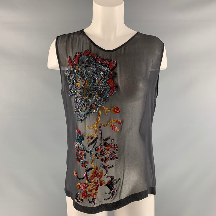 DRIES VAN NOTEN Size 6 Grey Beaded Sleeveless Dress Top