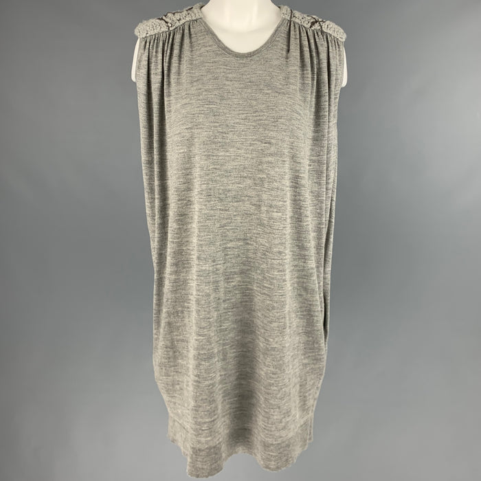 BALMAIN Size 6 Grey Wool Chain V-Neck Dress