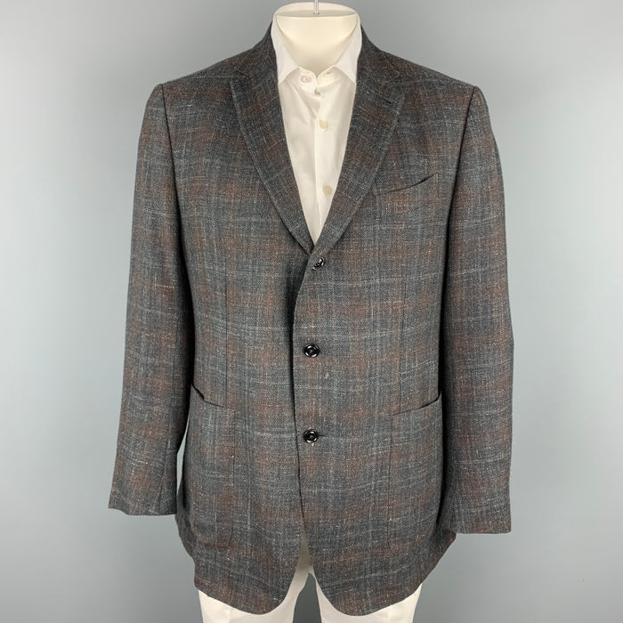 ERMENEGILDO ZEGNA Size 48 Regular Charcoal & Brown Woven Cashmere Blend Notch Lapel Sport Coat