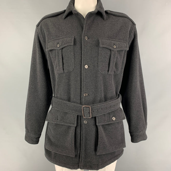 POLO by RALPH LAUREN Size M Dark Gray Cashmere Epaulettes Belted Jacket