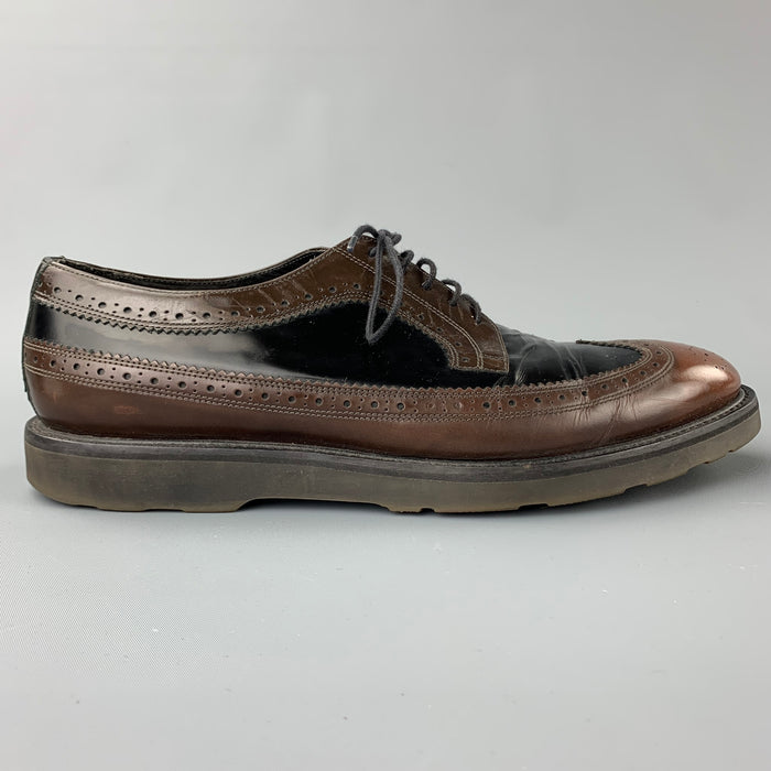 PAUL SMITH Talla 10.5 Zapatos con cordones marrones con punta de ala de cuero perforado negro