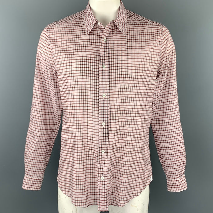 LOUIS VUITTON Size XL Rose & Brick Plaid Cotton Button Up Long Sleeve Shirt
