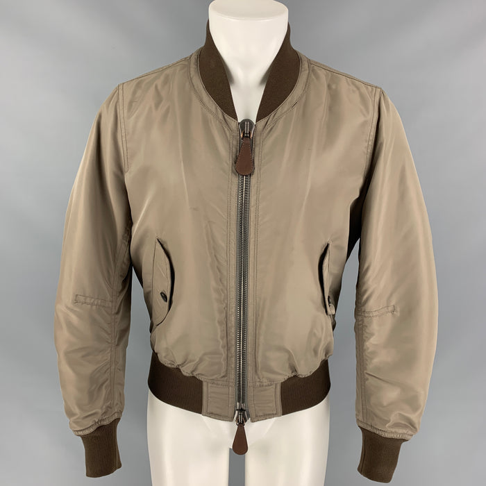 BURBERRY PRORSUM 2013 Size S Taupe & Brown Nylon Bomber Jacket
