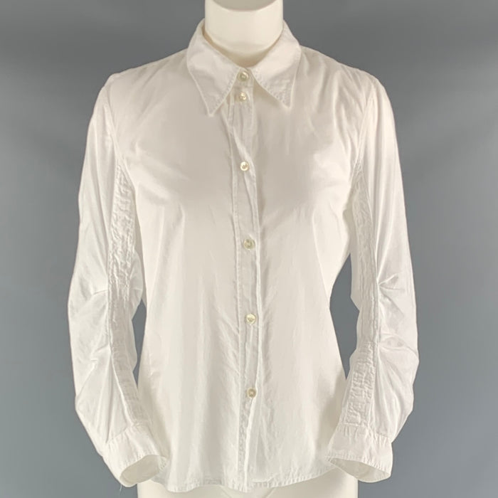 ANN DEMEULEMEESTER Size 4 White Cotton Solid Blouse