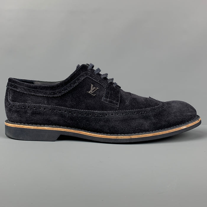 LOUIS VUITTON Size 11 Navy Perforated Leather Wingtip Lace Up Shoes