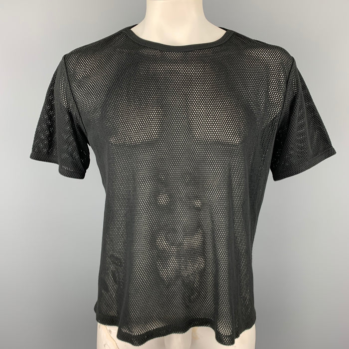 DRIES VAN NOTEN Size L Black Mesh Cotton Crew-Neck T-shirt