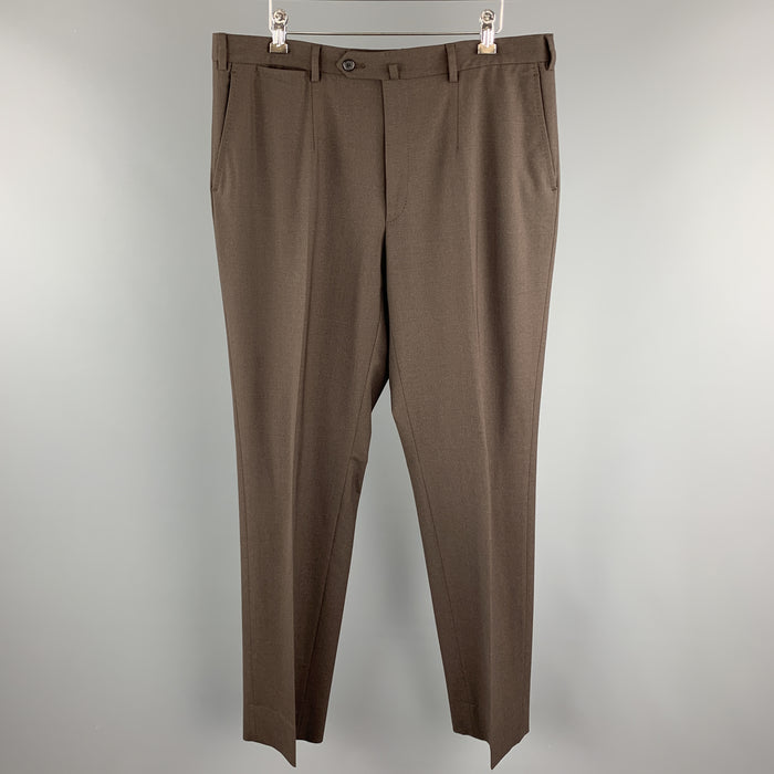 ISAIA Size 38 Brown Wool Zip Fly Tab Dress Pants