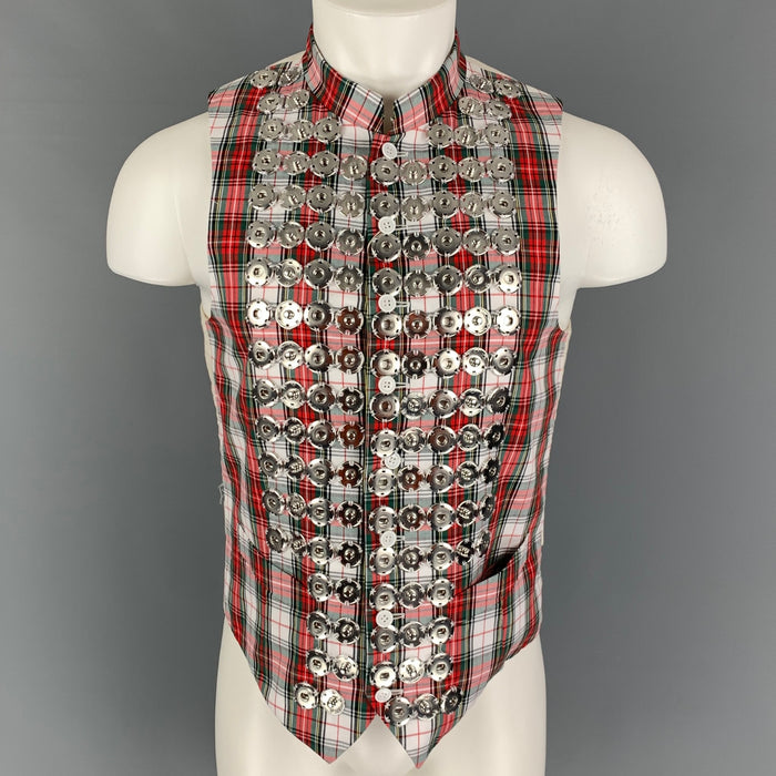 COMME des GARCONS HOMME PLUS SS 16 Size M White Red Green Plaid Vest
