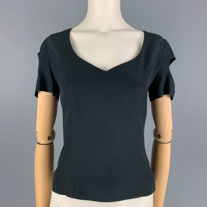 MOSCHINO Size 6 Black Acetate Rayon Short Sleeve Pullover