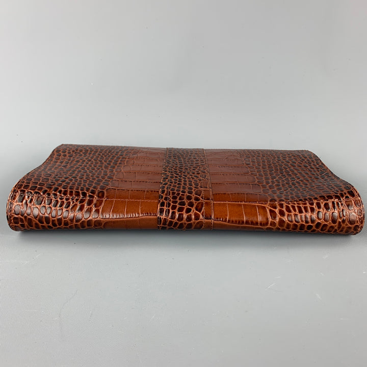 DRIES VAN NOTEN Brown Alligator Embossed Leather Clutch