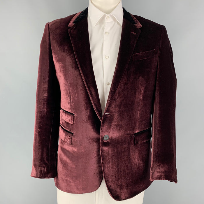 PAUL SMITH The Byard Talla 44 Abrigo deportivo de seda y rayón de terciopelo negro burdeos