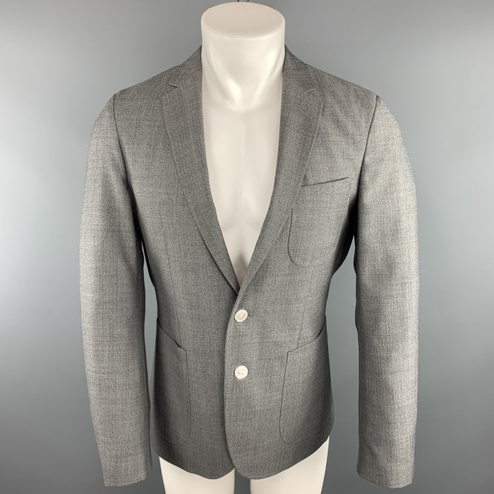 HUGO BOSS Size 38 Gray Herringbone Wool Notch Lapel Sport Coat