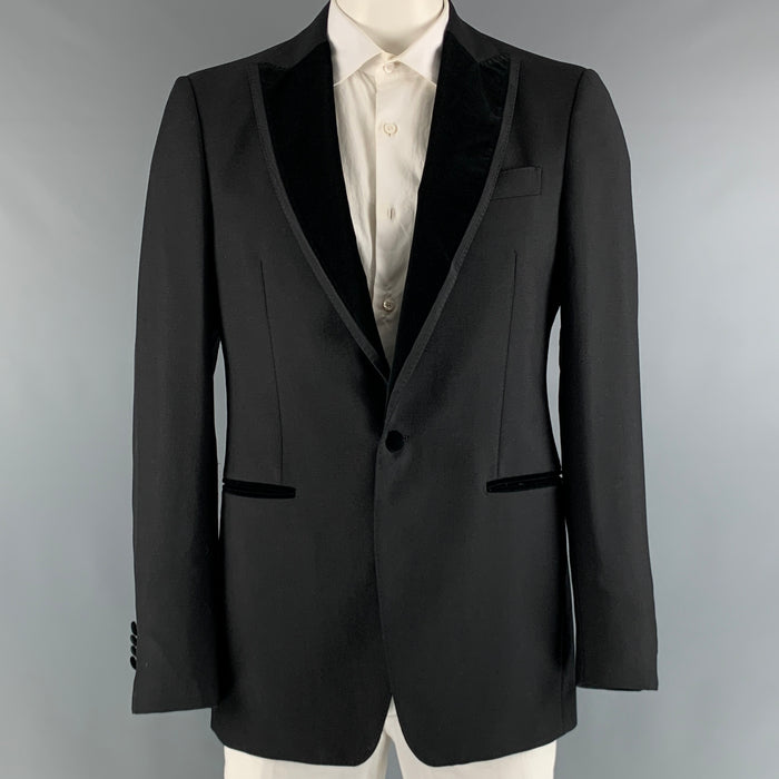 SALVATORE FERRAGAMO Size 42 Black Solid Wool Mohair Sport Coat