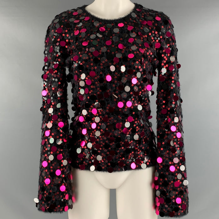 EMPORIO ARMANI Size S Black Pink Knit Payettes Crew Neck Pullover