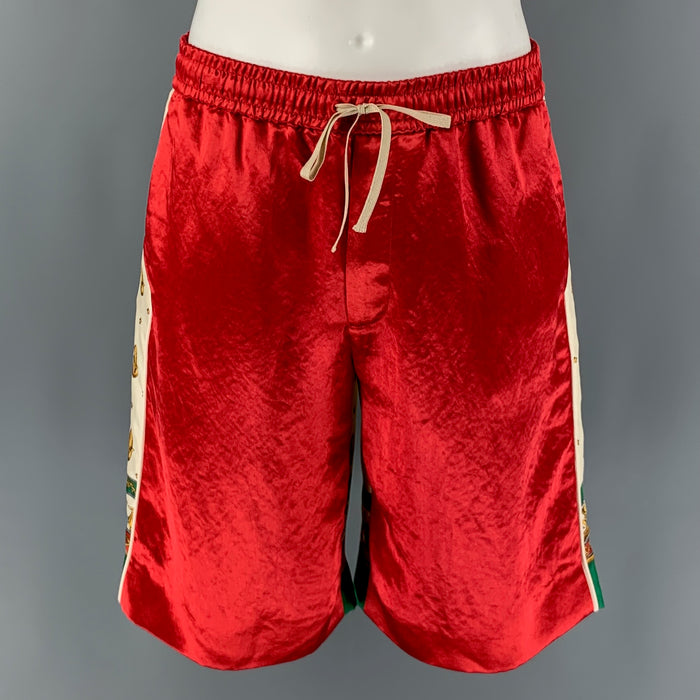 GUCCI Size 30 Red Beige Graphic Acetate Shorts