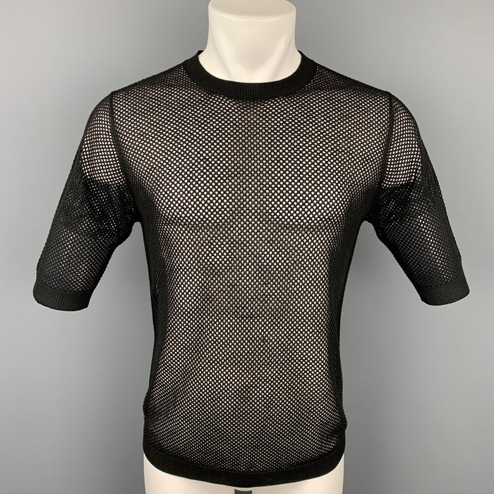 DRIES VAN NOTEN Size S Black Mesh Cotton Crew-Neck T-shirt