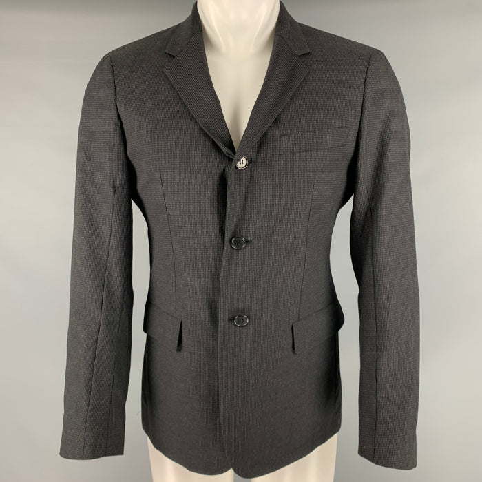 MARNI Size 38 Grey Black Grid Wool Cotton Notch Lapel Sport Coat