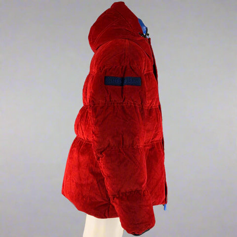 MONCLER GRENOBLE Size XL Red Corduroy Cotton Hooded Jacket