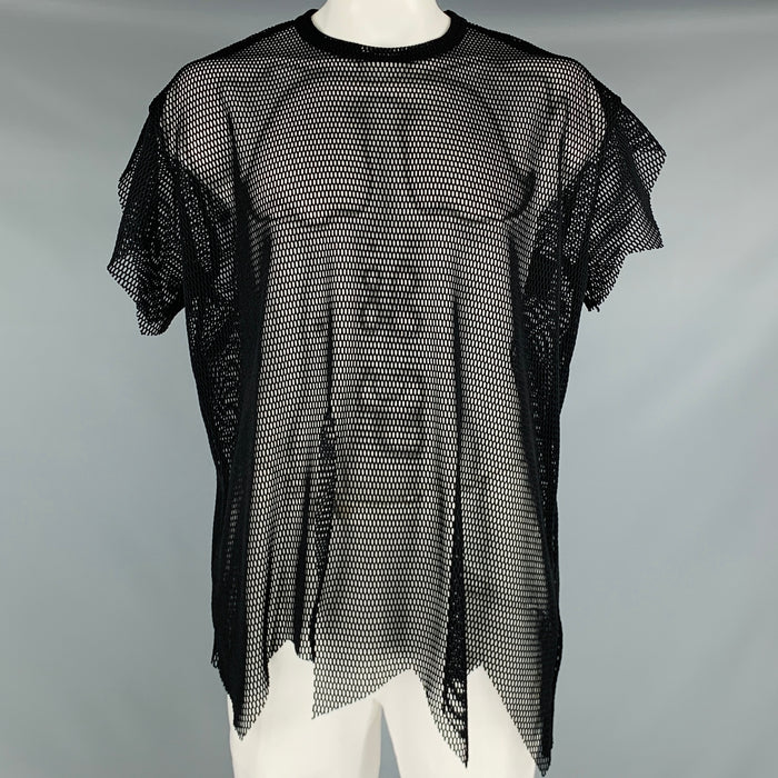 COMME des GARCONS Size XL Black Mesh Polyester Crew-Neck T-shirt