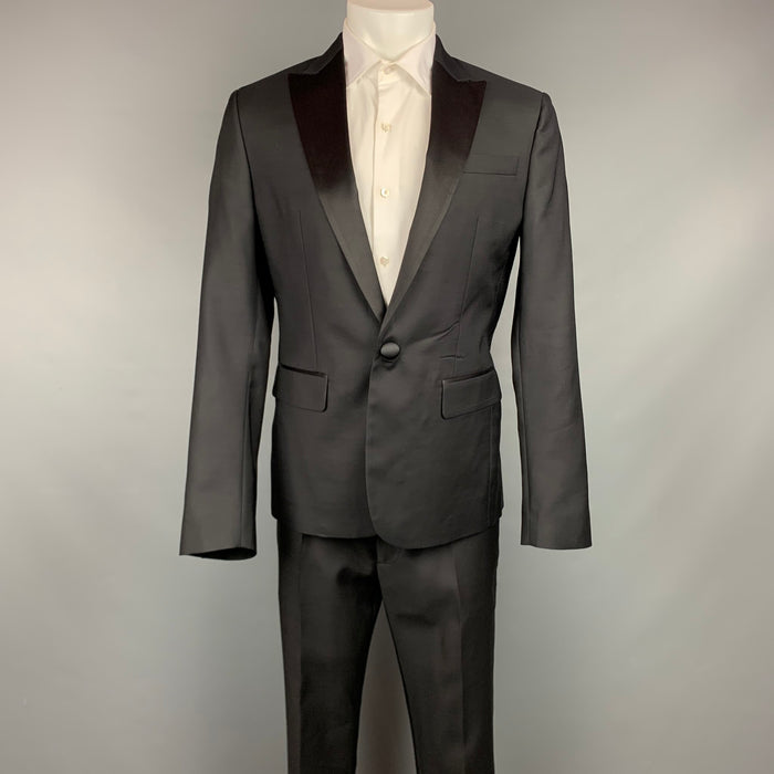 DSQUARED2 Size 42 Black Wool / Silk Peak Lapel Tuxedo Suit