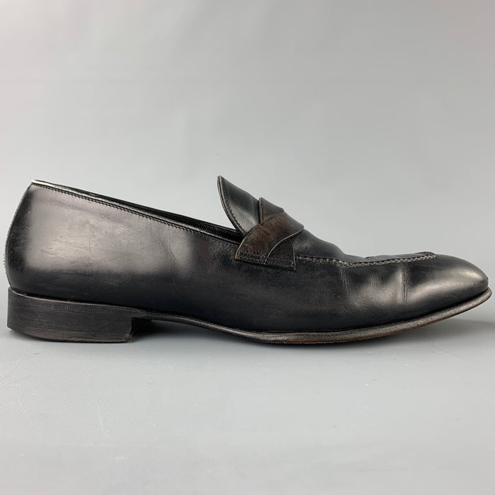 TOM FORD Size 11.5 Black & Brown Leather Slip On Elkan Twisted Band Loafers