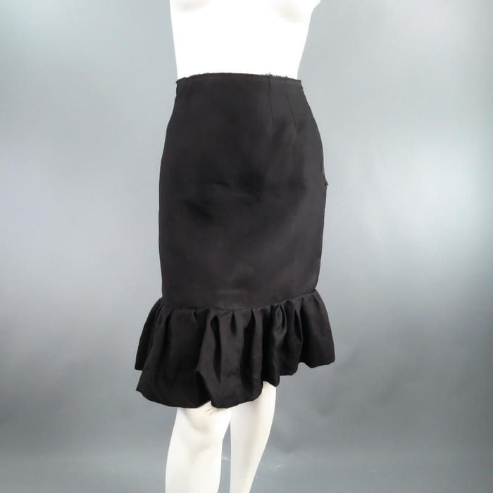 LANVIN Spring 2006 US 6 Black Silk Ruffle Hem Pencil Skirt