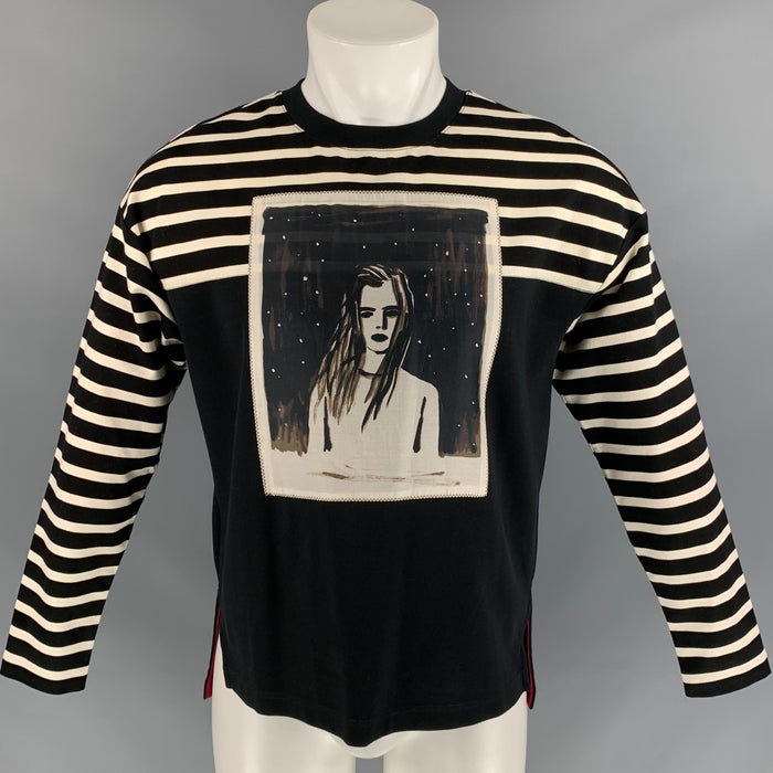 MARC by MARC JACOBS Jersey con cuello redondo en mezcla de algodón a rayas en blanco y negro talla S