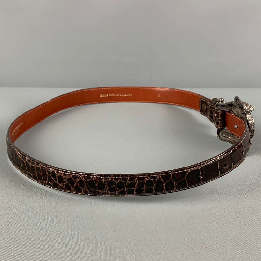 Vintage BARRY KIESELSTEIN-CORD 1995 Size 2 Brown Leather Sterling Alligator Belt