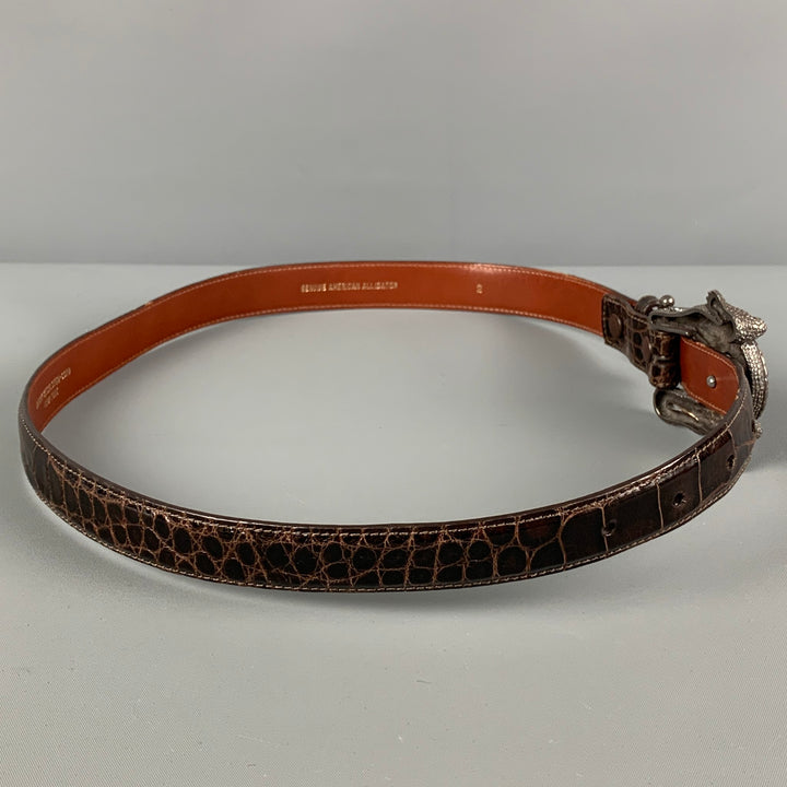 Vintage BARRY KIESELSTEIN-CORD 1995 Size 2 Brown Leather Sterling Alligator Belt