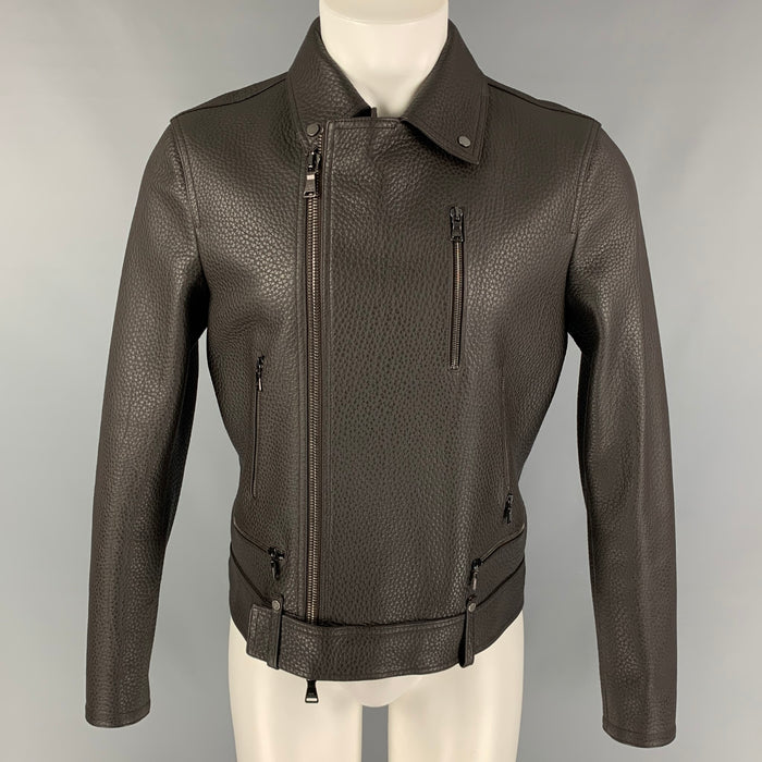 NEIL BARRETT Size M Brown Pebble Grain Leather Biker Jacket