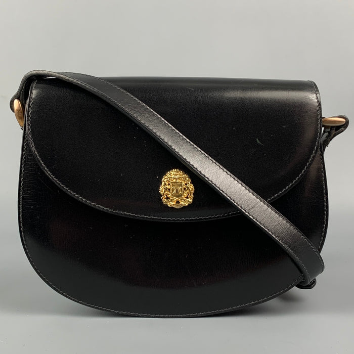 Vintage CELINE Black Leather Crest Saddle Handbag