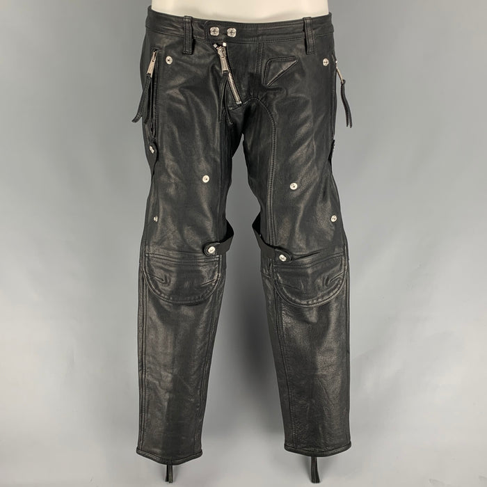 DSQUARED2 Size 32 Black Leather Zip Fly Casual Pants