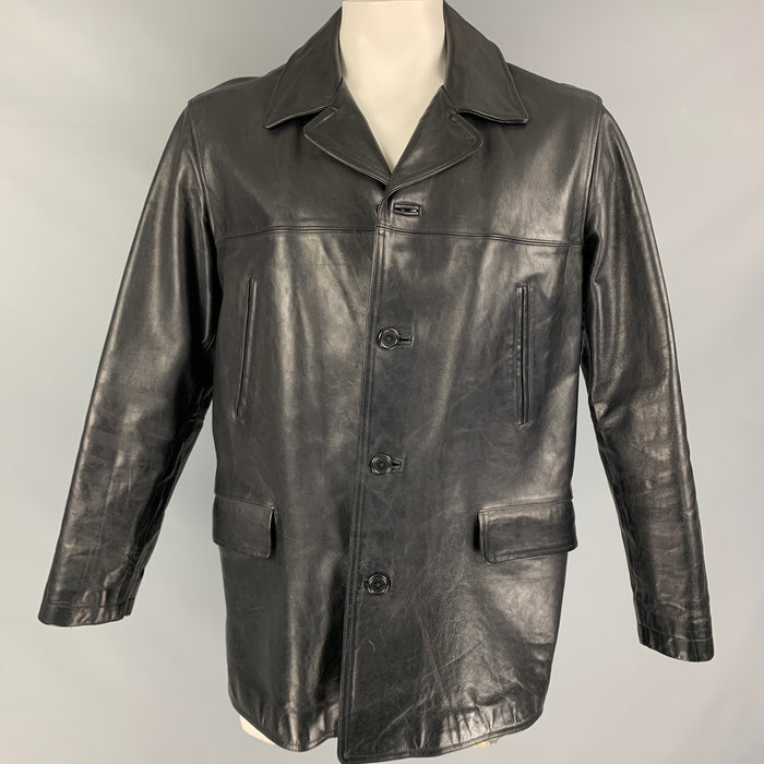 COACH Size L Black Leather Buttoned Coat