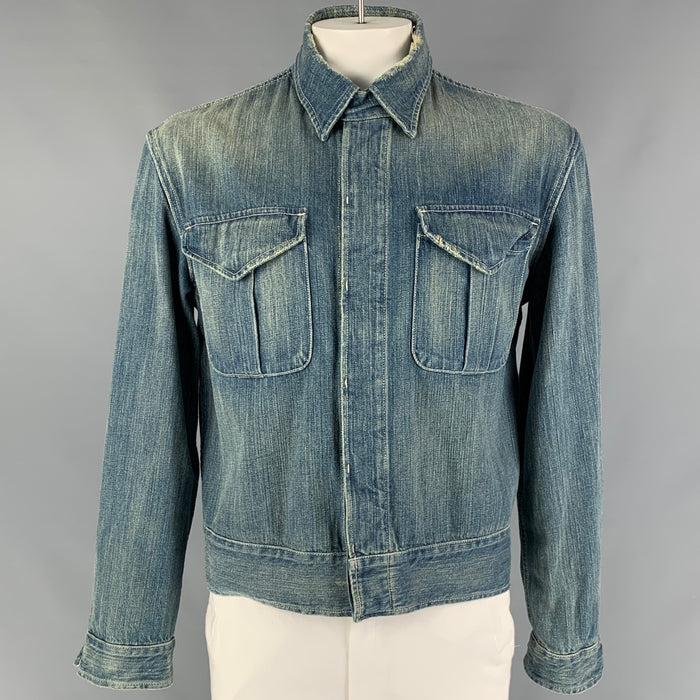 RRL by RALPH LAUREN Size L Blue Distressed Cotton Jacket