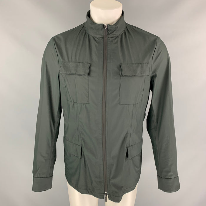 ARMANI COLLEZIONI Talla 38 Chaqueta repelente al agua de polietileno verde oscuro con cremallera