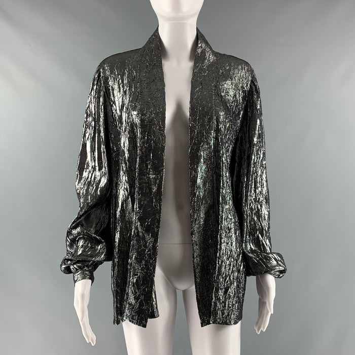 MICHAEL KORS COLLECTION Size 10 Silver Metallic Open Front Blouse