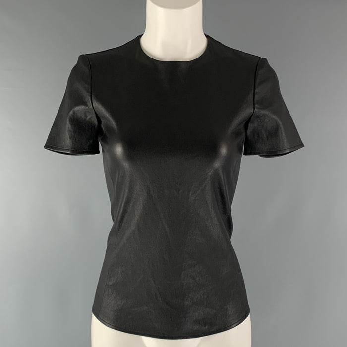 CELINE Top casual de manga corta de piel de cordero negro talla 4