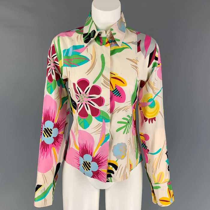 GUCCI by TOM FORD Spring 1999 Size M Multi-Color Cream Silk Floral Blouse