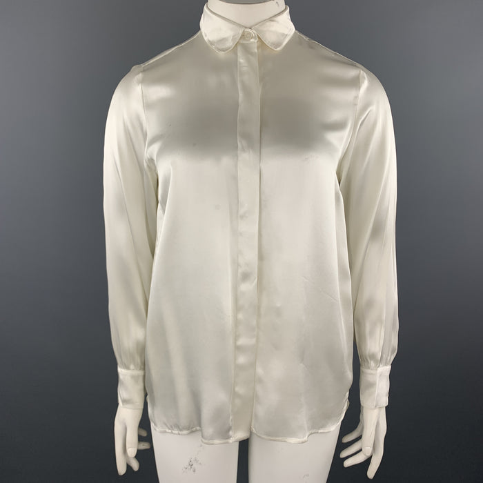 STELLA McCARTNEY Size 12 Cream Silk Satin Collar Blouse
