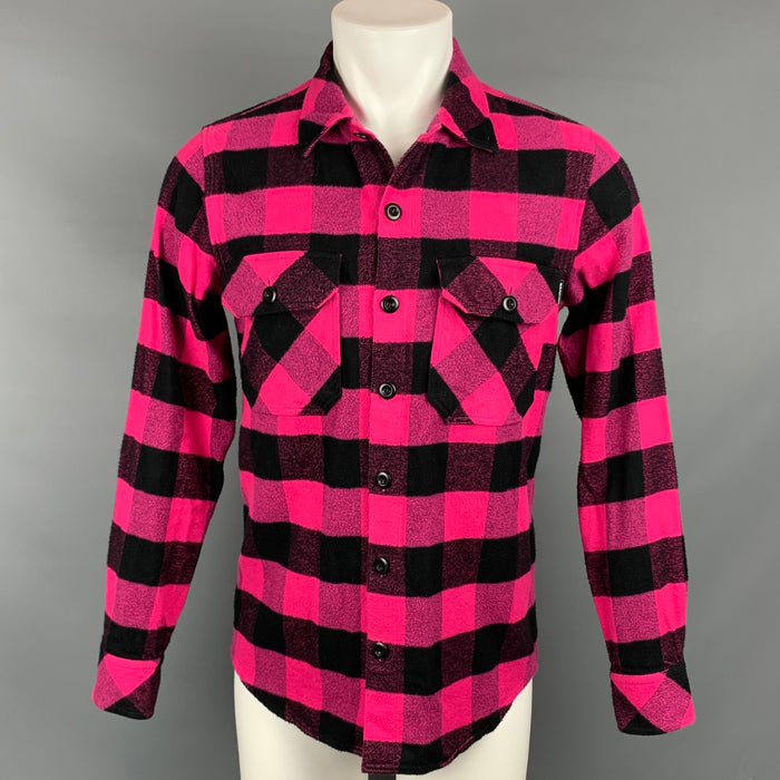 SANDRO Size M Pink & Black Buffalo Plaid Brushed Cotton Long Sleeve Shirt