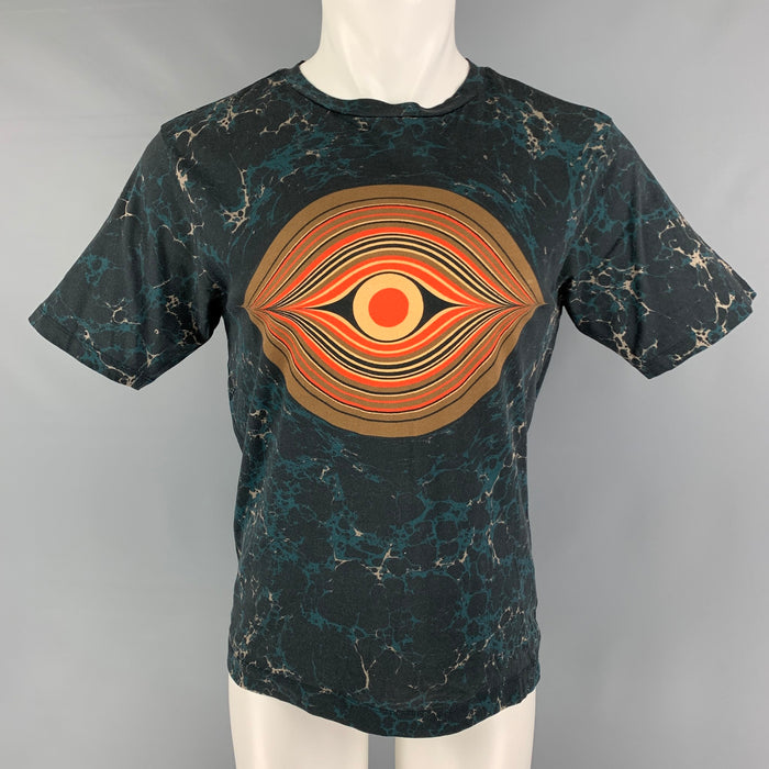 DRIES VAN NOTEN SS 19 Size S Multi-Color Blue Graphic Cotton Crew-Neck T-shirt