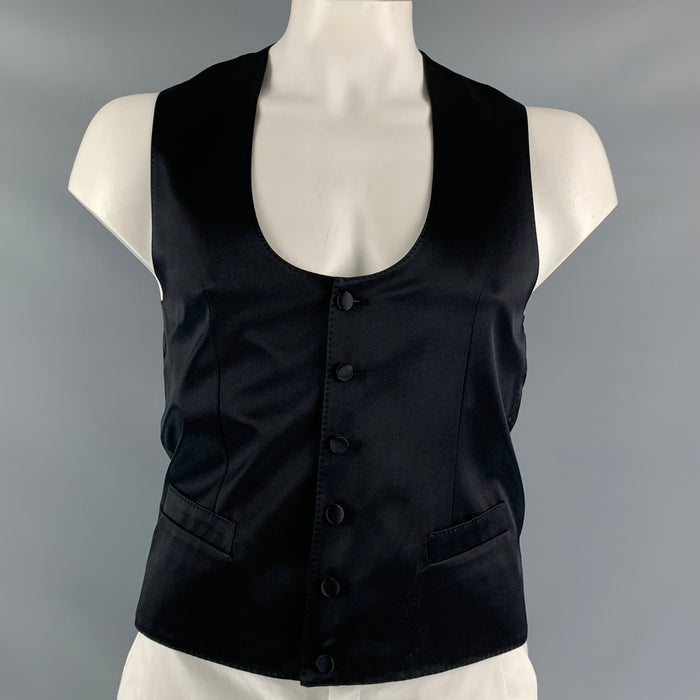 DOLCE & GABBANA Chaleco de seda negro liso con botones talla 38