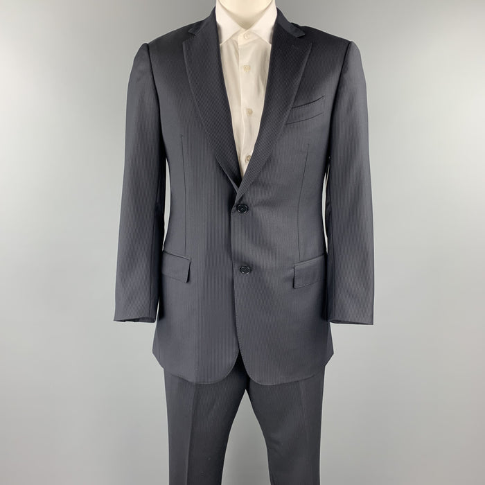 ERMENEGILDO ZEGNA 42 Long Navy & Black Pinstripe Wool Notch Lapel Suit