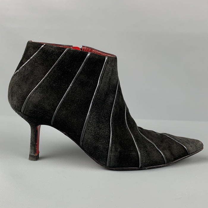CHRISTIAN LOUBOUTIN Size 6 Black Suede Stripe Boots