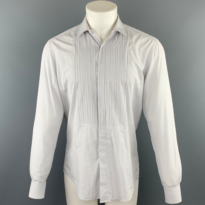 LANVIN Size M Grey Window Pane Cotton Button Up Long Sleeve Shirt